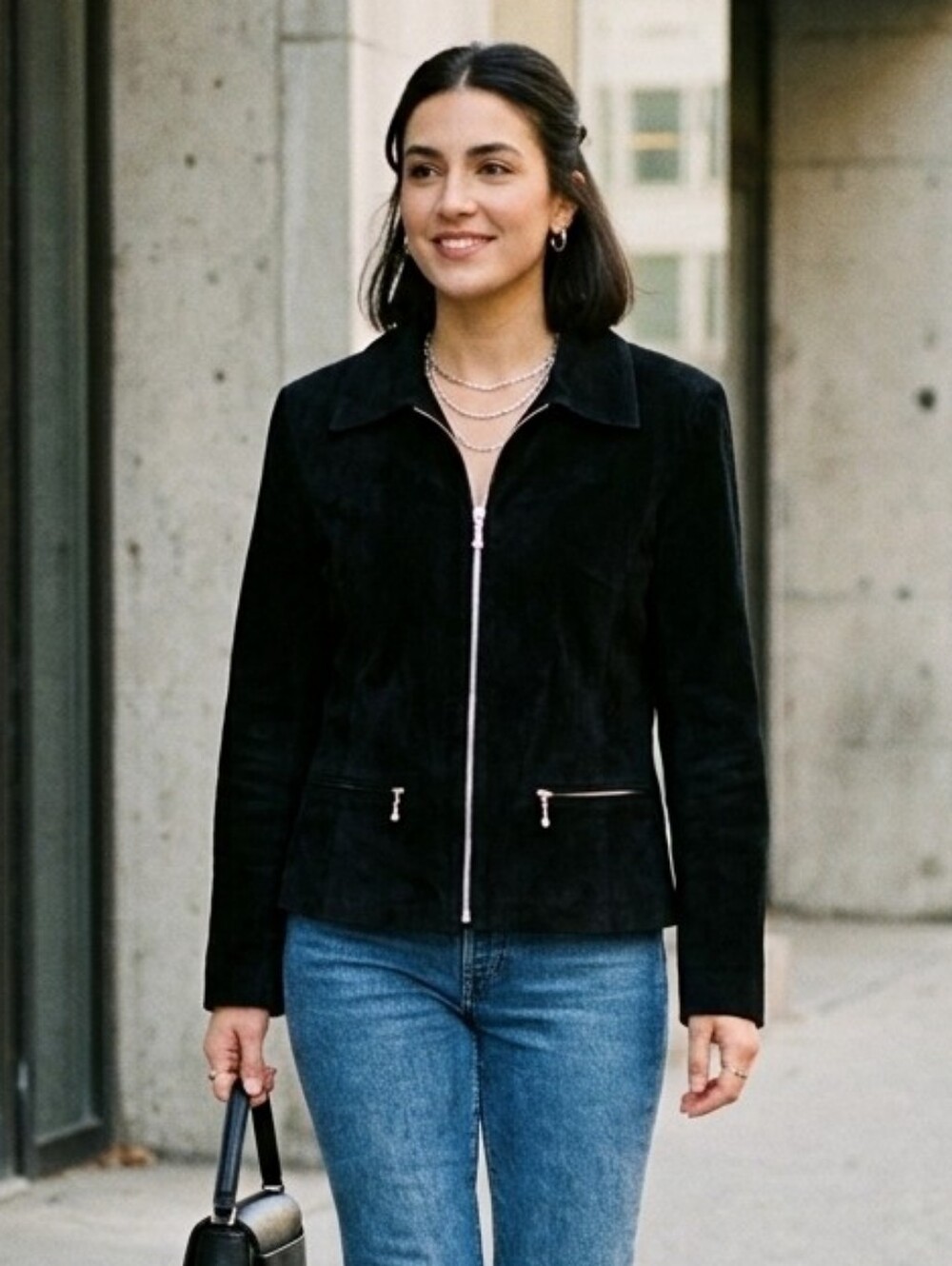 Danier L Sleek Black Suede Jacket Vintage 90s Contemporary Classic Minimalism